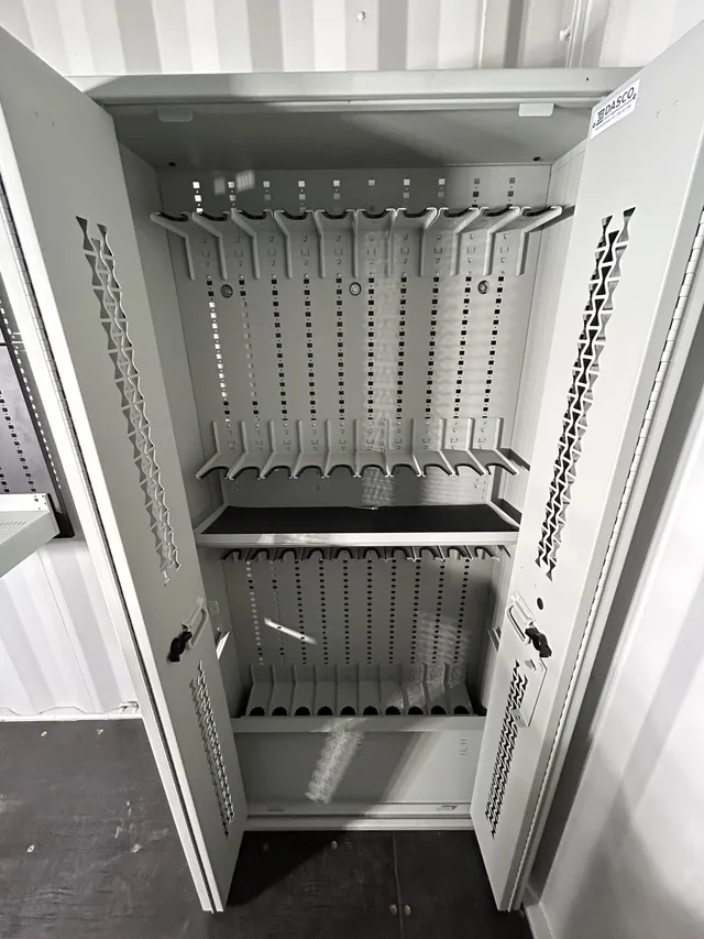 Interior workspace setup in a completed Gunfighter container