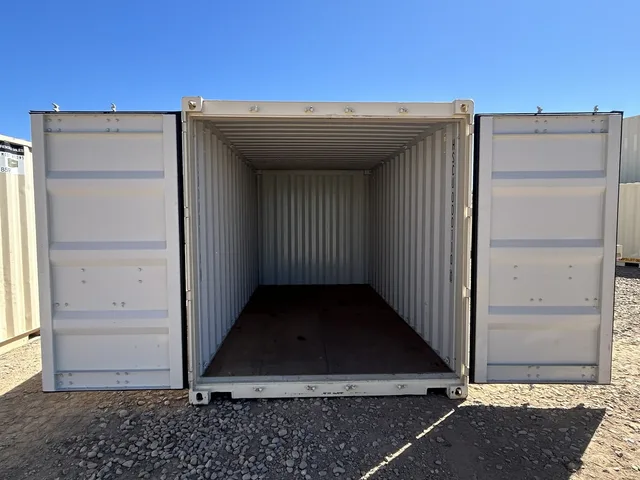 16-foot container positioned at a residential property for storage