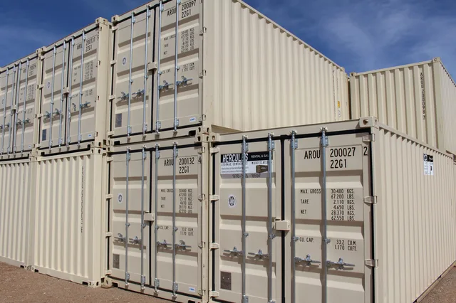 Hercules container with custom stenciled address and lot numbers
