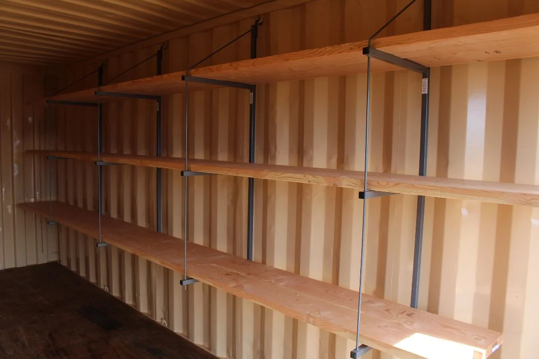 3210 shelving rack model installed inside a storage container at Hercules