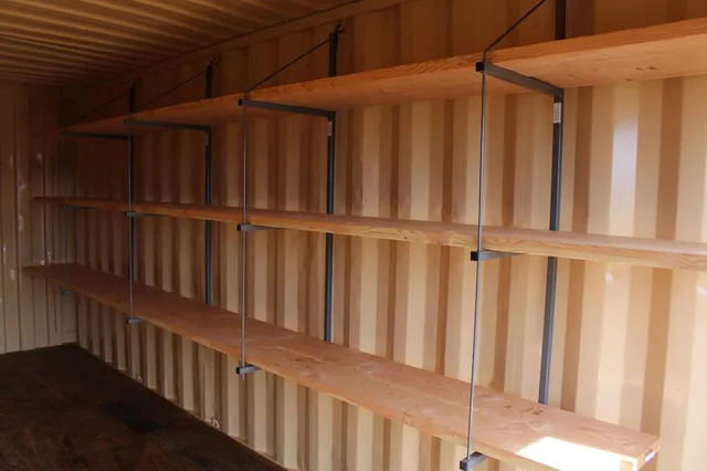 Custom shelving installation inside a storage container by Hercules
